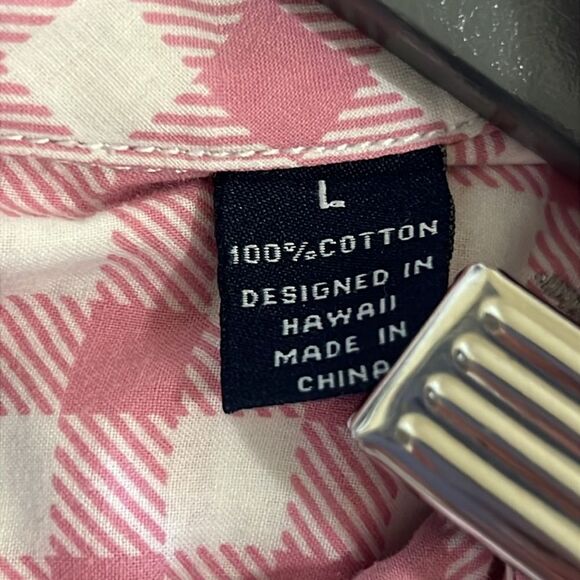 Reyn Spooner Checkered Palm Trees Hawaiian Button Down Shirt Mens Large - Picture 8 of 8